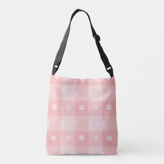Perzik Madeliefjes Schakelpaneel Crossbody Tas (Achterkant)