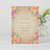 Perzik Magenta Ranunculus Eucalyptus Bruiloft Kaart (Staand voorkant)