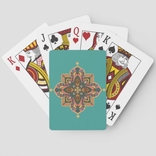 Perzik Mandala met groene achtergrond Pokerkaarten (Achterkant)