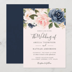 Perzik Marine Waterverf Bloemen Bruiloft Kaart