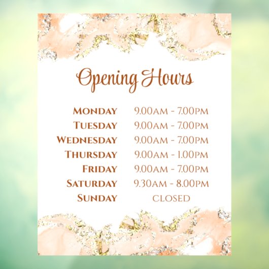 Perzik marmerdesign openingstijden raamfolie raamsticker (Vel 3)