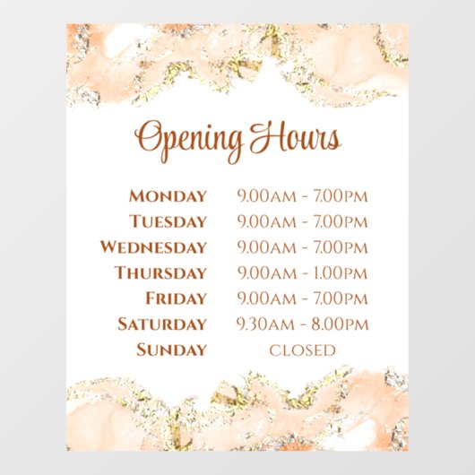 Perzik marmerdesign openingstijden raamfolie raamsticker (Vel)