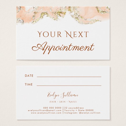 perzik marmerend ontwerp Afsprakenkaart Visitekaartje (Voorkant /achterkant)