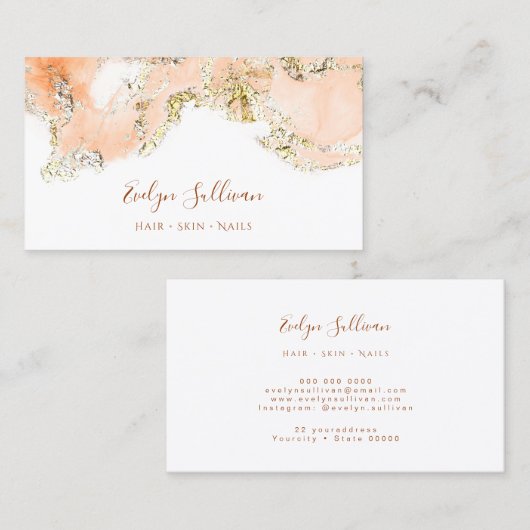 perzik marmerend ontwerp visitekaartje (Voorkant / Achterkant)