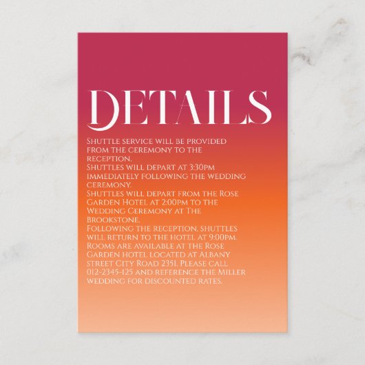 Perzik Maroon Zonsondergang Gradiënt Ombre Classy Informatiekaartje (Voorkant)