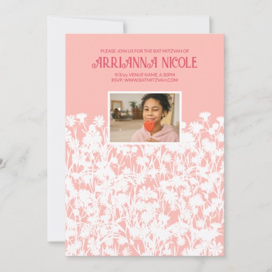 Perzik, Mauve roze, witte wilde bloemen vleermuis  Kaart (Voorkant)