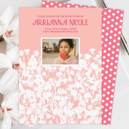 Perzik, Mauve roze, witte wilde bloemen vleermuis  Kaart