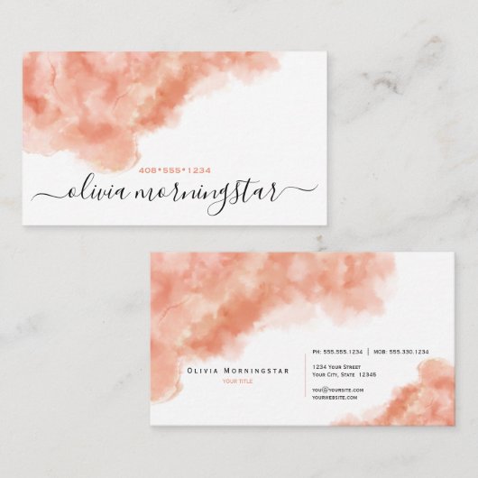 Perzik Melon Waterverf Dappled Visitekaartje (Voorkant / Achterkant)