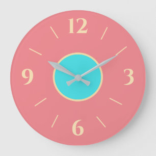 Perzik met Aqua Center en Lemon No's Wall Clock Grote Klok