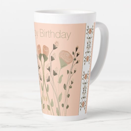 Perzik met bloemen latte mok (Rechterhoek)