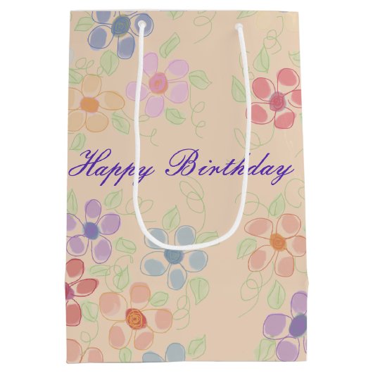 Perzik met bloemenprint medium cadeauzakje (Achterkant)