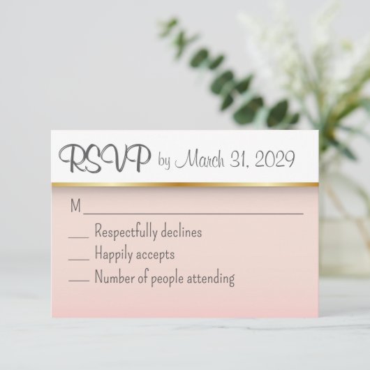 Perzik met goud RSVP kaartje (Staand voorkant)