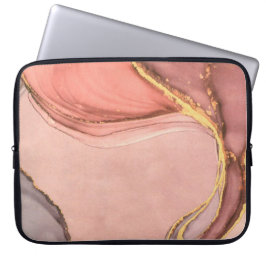 Perzik met gouden geode laptop sleeve
