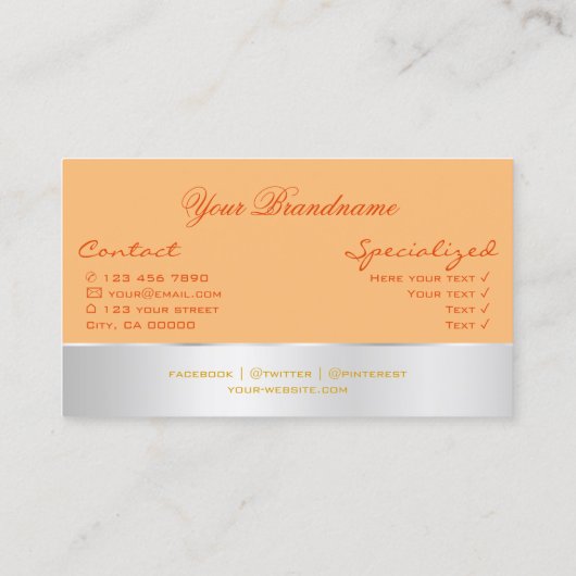 Perzik met Silver Decor en prachtige Roos Flower Visitekaartje (Achterkant)