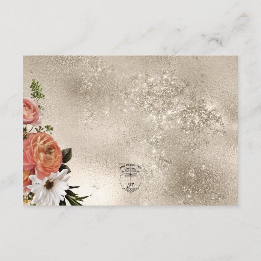 Perzik Mimosa bloeit bloemengoud receptie Informatiekaartje (Achterkant)