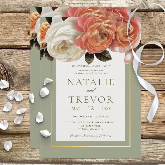 perzik mimosa bloeit bloemensalie bruiloft kaart