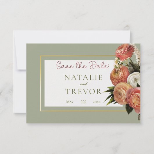 Perzik Mimosa Blooms Bloemen Bloemen Bruiloft Save The Date (Voorkant)