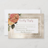 Perzik Mimosa Blooms Bloemen Bloemen Gouden Bruilo RSVP Kaartje (Voorkant)