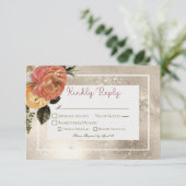 Perzik Mimosa Blooms Bloemen Bloemen Gouden Bruilo RSVP Kaartje (Staand voorkant)