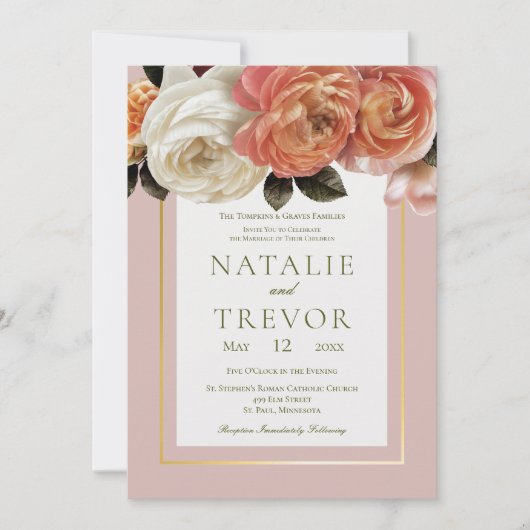 Perzik Mimosa Blooms Bloemen Bloemen Roze Bruiloft Kaart (Voorkant)