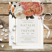 Perzik Mimosa Blooms Bloemen Bloemen Wit Bruiloft Kaart