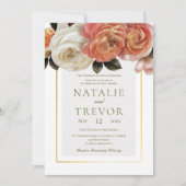 Perzik Mimosa Blooms Bloemen Bloemen Wit Bruiloft Kaart (Voorkant)