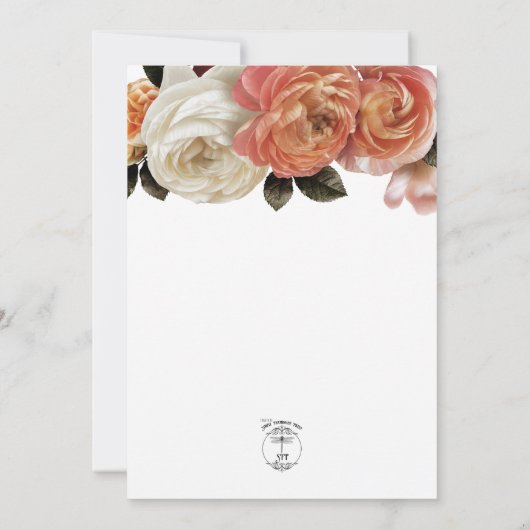 Perzik Mimosa Blooms Bloemen Bloemen Wit Bruiloft Kaart (Achterkant)