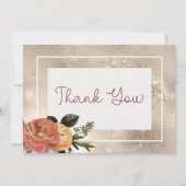 Perzik Mimosa Blooms Gouden Bloemen Bruiloft Bedankkaart (Voorkant)