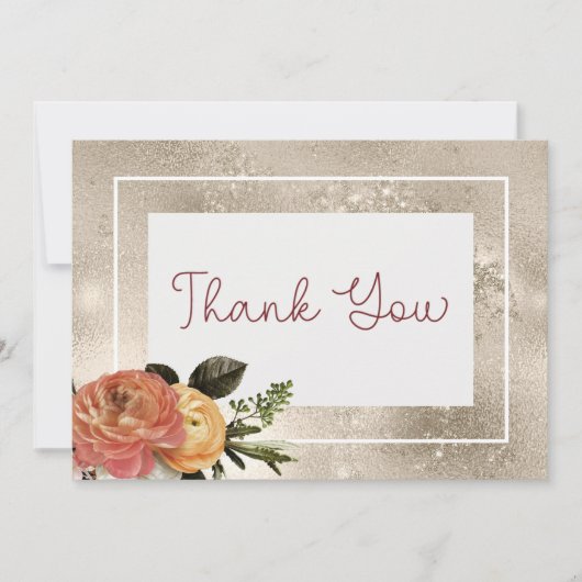 Perzik Mimosa Blooms Gouden Bloemen Bruiloft Bedankkaart (Voorkant)