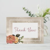 Perzik Mimosa Blooms Gouden Bloemen Bruiloft Bedankkaart (Staand voorkant)