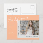 Perzik Minimaal Foto Zij deed het Afstuderen Briefkaart (Voorkant / Achterkant)