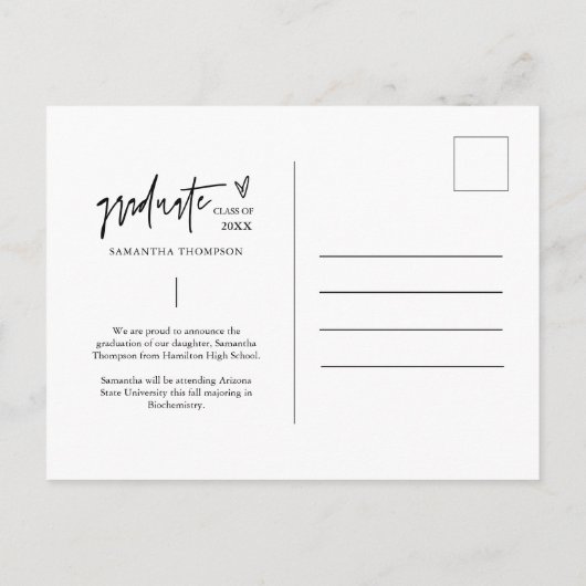 Perzik Minimaal Foto Zij deed het Afstuderen Briefkaart (Achterkant)