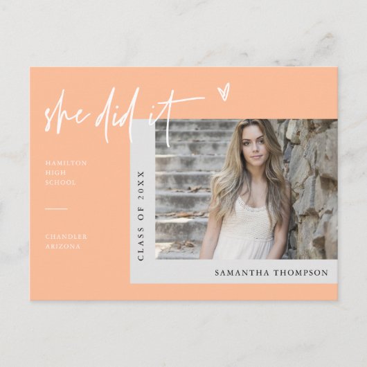 Perzik Minimaal Foto Zij deed het Afstuderen Briefkaart (Voorkant)