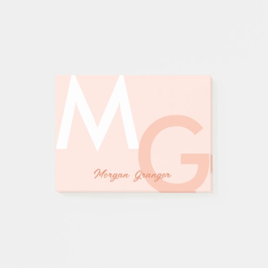 Perzik Minimale Schone Moderne Grote Monogram Post-it® Notes (Voorkant)