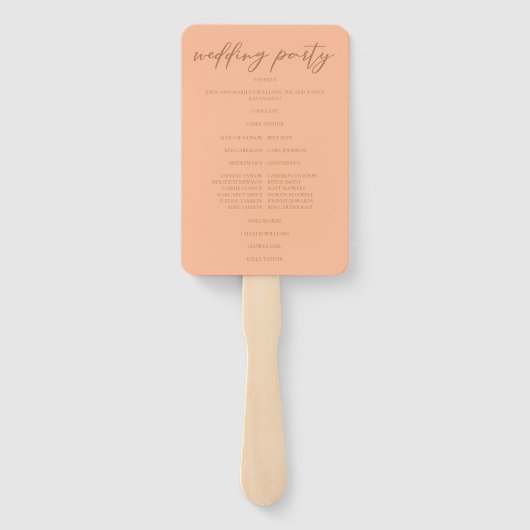 Perzik Minimalistisch Script Zomer Huwelijksprogra Handwaaier (Achterkant)