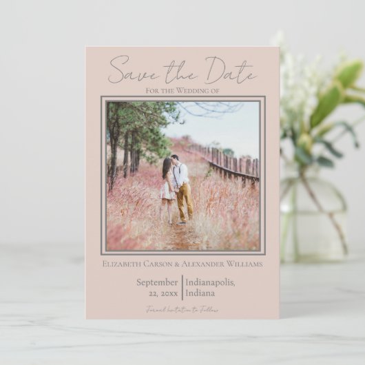 Perzik Minimalistische Foto Bewaar de Datum Save The Date (Staand voorkant)