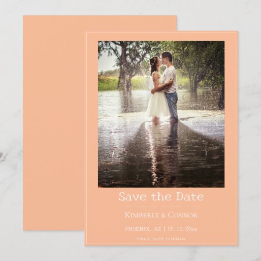 Perzik Minimalistische Moderne Foto  Save The Date (Voorkant / Achterkant)