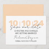 Perzik Minimalistische Save The Date Kaart (Voorkant / Achterkant)