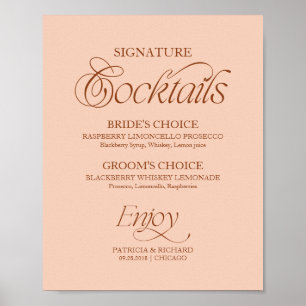 Perzik Minimalistische Signature Cocktails Huwelij Poster