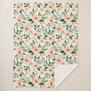 Perzik Mint Bloemen   Sherpa Deken