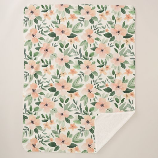 Perzik Mint Bloemen Sherpa Deken (Voorkant)