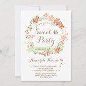 Perzik & Mint Bloemkrans Zoet Zestien Uitnodigen Kaart (Voorkant)