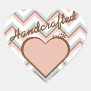 Perzik Mint & Bruine Chevron Handgemaakt Met Liefd Hart Sticker