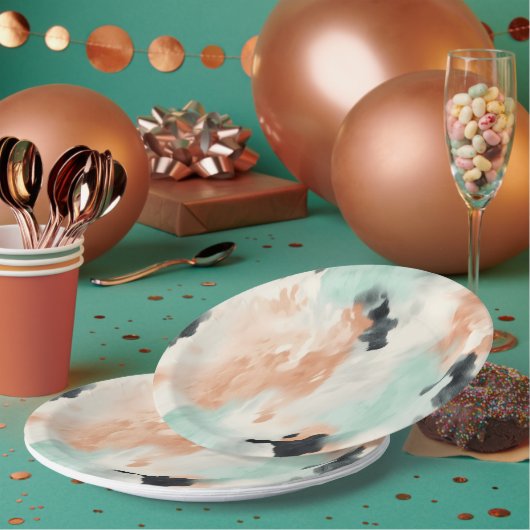 Perzik Mint Cream Western Koeienhuid Papieren Bordje (Multi)