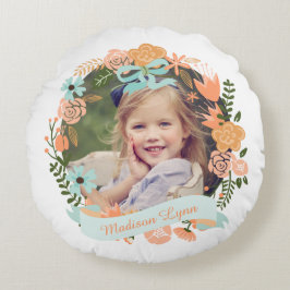 Perzik Mint Girly Floral Wreatfoto Aangepast Rond Kussen