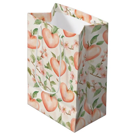 Perzik Mint Mooie Hartjes Bloemen Medium Cadeauzakje (Voorkant Gekanteld)