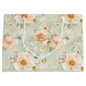 Perzik Mint Mooie Rozen Bloemrijke Bruiloft Feest Groot Cadeauzakje (Voorkant)