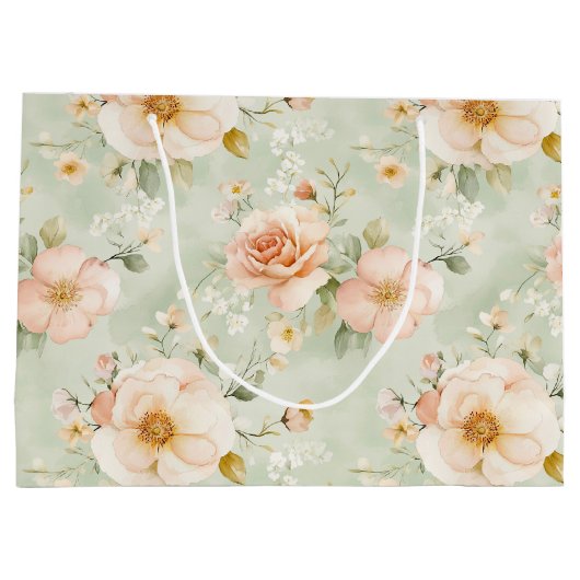 Perzik Mint Mooie Rozen Bloemrijke Bruiloft Feest Groot Cadeauzakje (Achterkant)