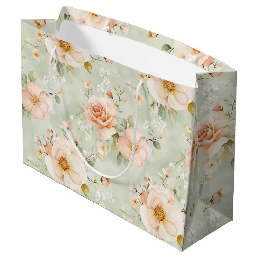 Perzik Mint Mooie Rozen Bloemrijke Bruiloft Feest Groot Cadeauzakje (Achterkant Gekanteld)