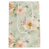 Perzik Mint Mooie Rozen Bloemrijke Bruiloftsborrel Medium Cadeauzakje (Achterkant)